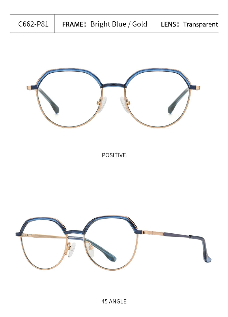 Women Round Blue Light Blocking Glasses 👓 Stylish Alloy Frame TB3201