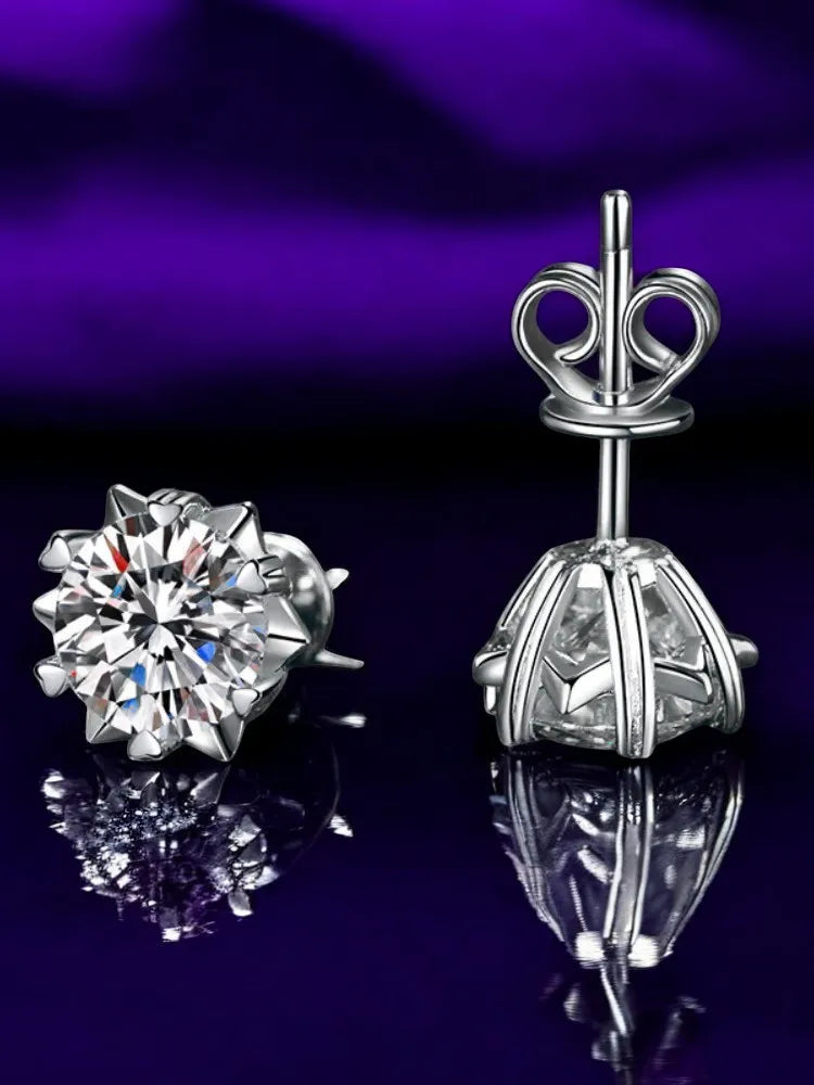 925 Sterling Silver Certified Moissanite Heart Snowflake Earrings | Six Claw Studs for Women | Elegant Piercing Jewelry Gift