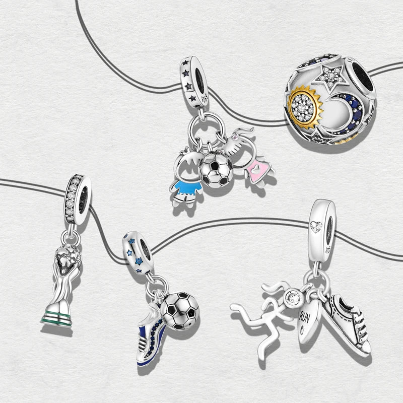 925 Sterling Silver Love Football Cup Charm Beads – Sport, Beer & Travel Pendants Fit Original Pandora Bracelet & Necklace