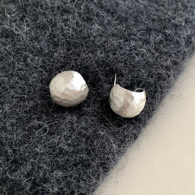 New 925 Sterling Silver Hoop Earrings – Matte Circle Geometric Punk Clip Earrings for Women & Girls