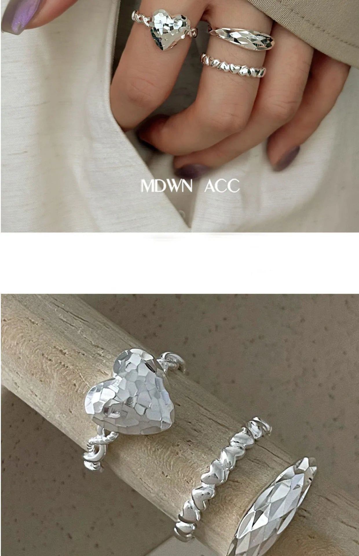 VENTFILLE 925 Sterling Silver Love Heart Ring – Double Layer Irregular Minimalist Women’s Jewelry Gift