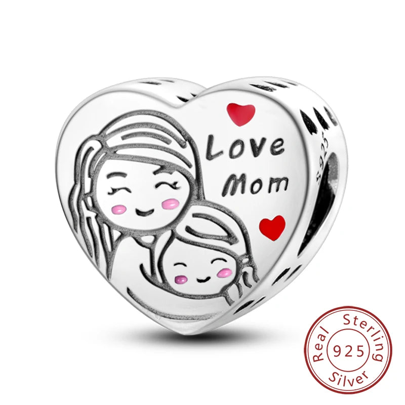 New 925 Sterling Silver Family Sister Love Heart Charm Bead | Original Bracelet DIY Jewelry Gift for Women
