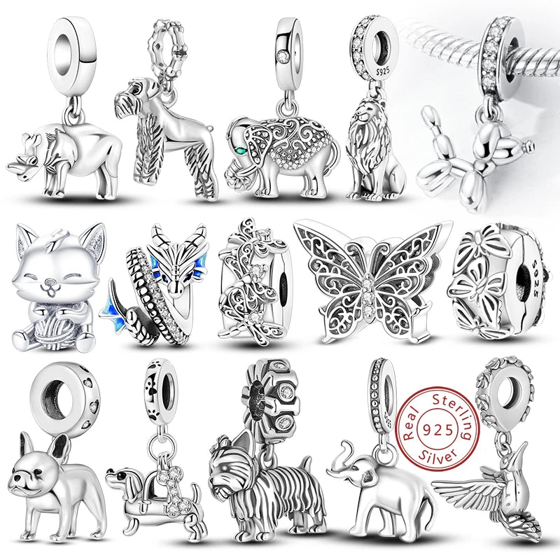 925 Sterling Silver Animal Charms – Dog, Cat, Firefly, Butterfly & Dragonfly Beads Fit Pandora Bracelet DIY Women’s Jewelry