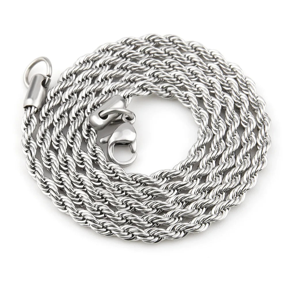 HNSP Stainless Steel Twist Rope Chain Necklace for Women & Men – Durable Pendant Chain Jewelry