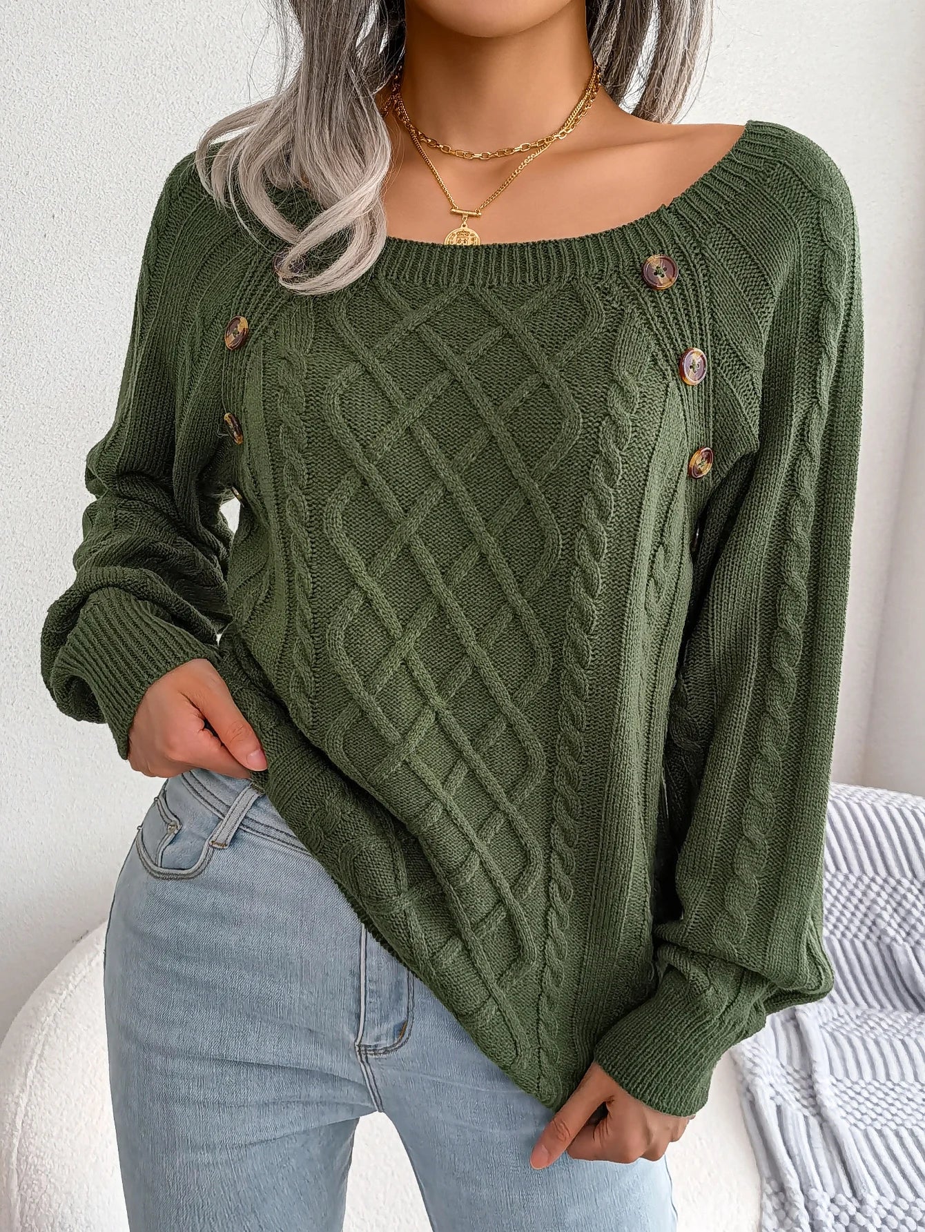 Women’s Casual Square Collar Knitted Pullover Sweater – Long Sleeve Autumn Winter 2025 Top