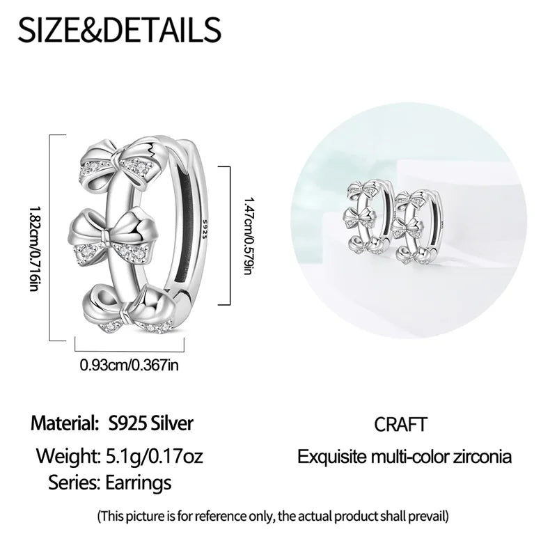 925 Sterling Silver Sweet Bow Heart Zircon Hoop Earrings | Women’s Shining Proluxy Fine Jewelry Gift for Engagement & Birthday