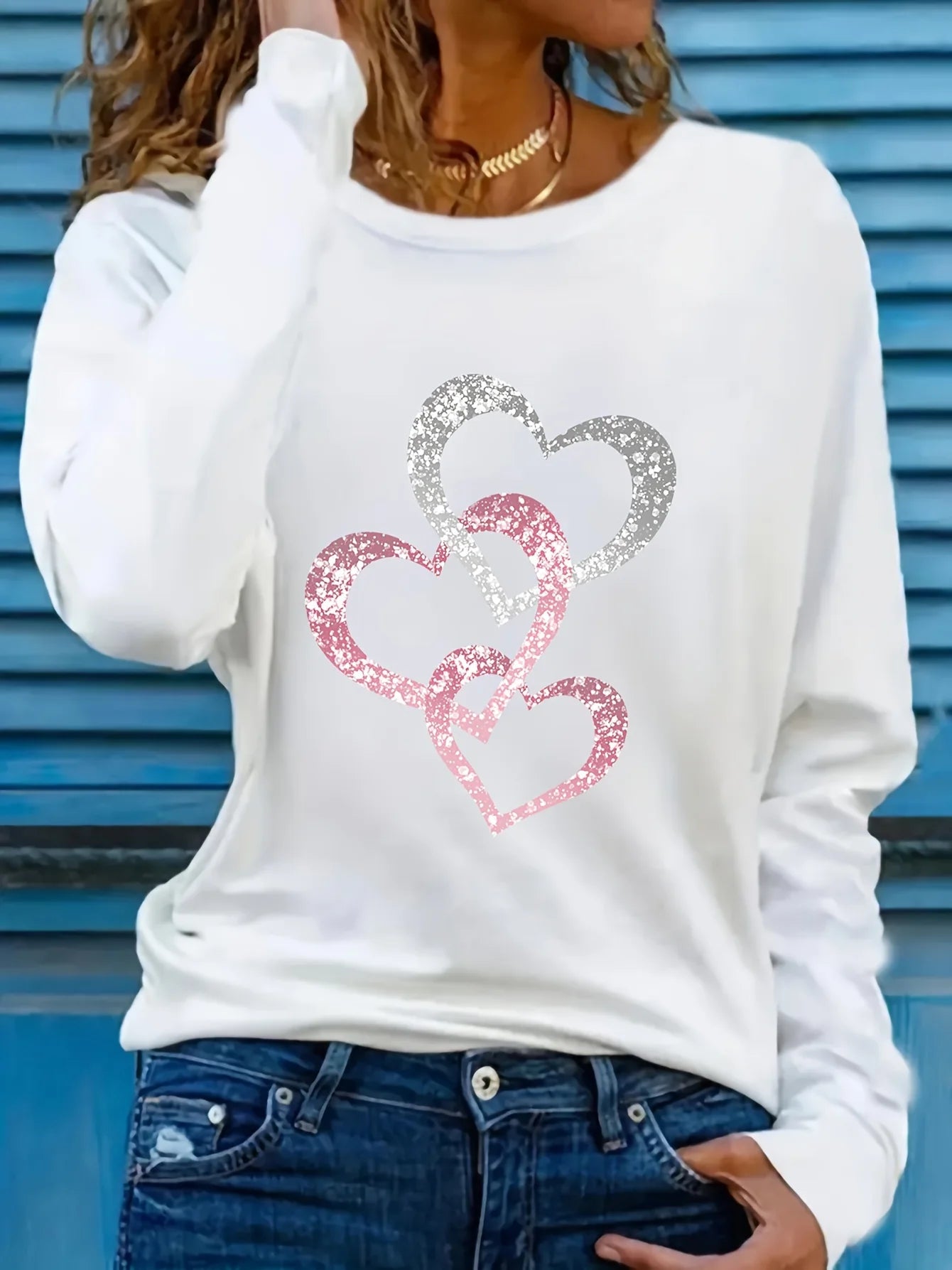 Women’s Cotton Long Sleeve T-Shirt | Loose Casual Love Printed Top | Spring & Autumn Round Neck Tee