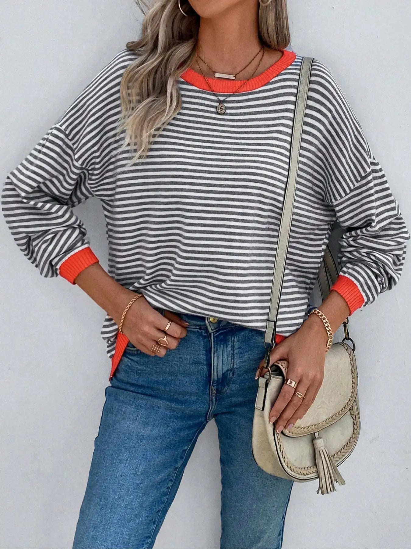 🍂 Women's Long Sleeve Sweater 👚 Casual Loose-Fitting Knitwear ✨ Fall & Winter Fashion Comfortable Pullover