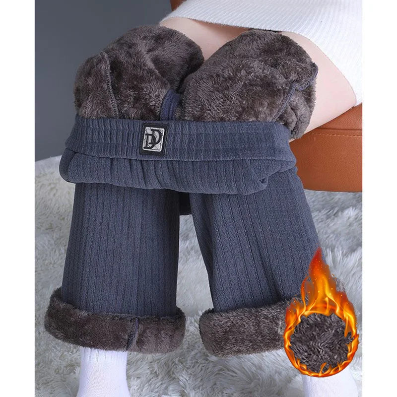 Winter Women High Waist Thermal Plush Pants – Straight Leg Fleece Trousers for Warm Casual Daily Wear