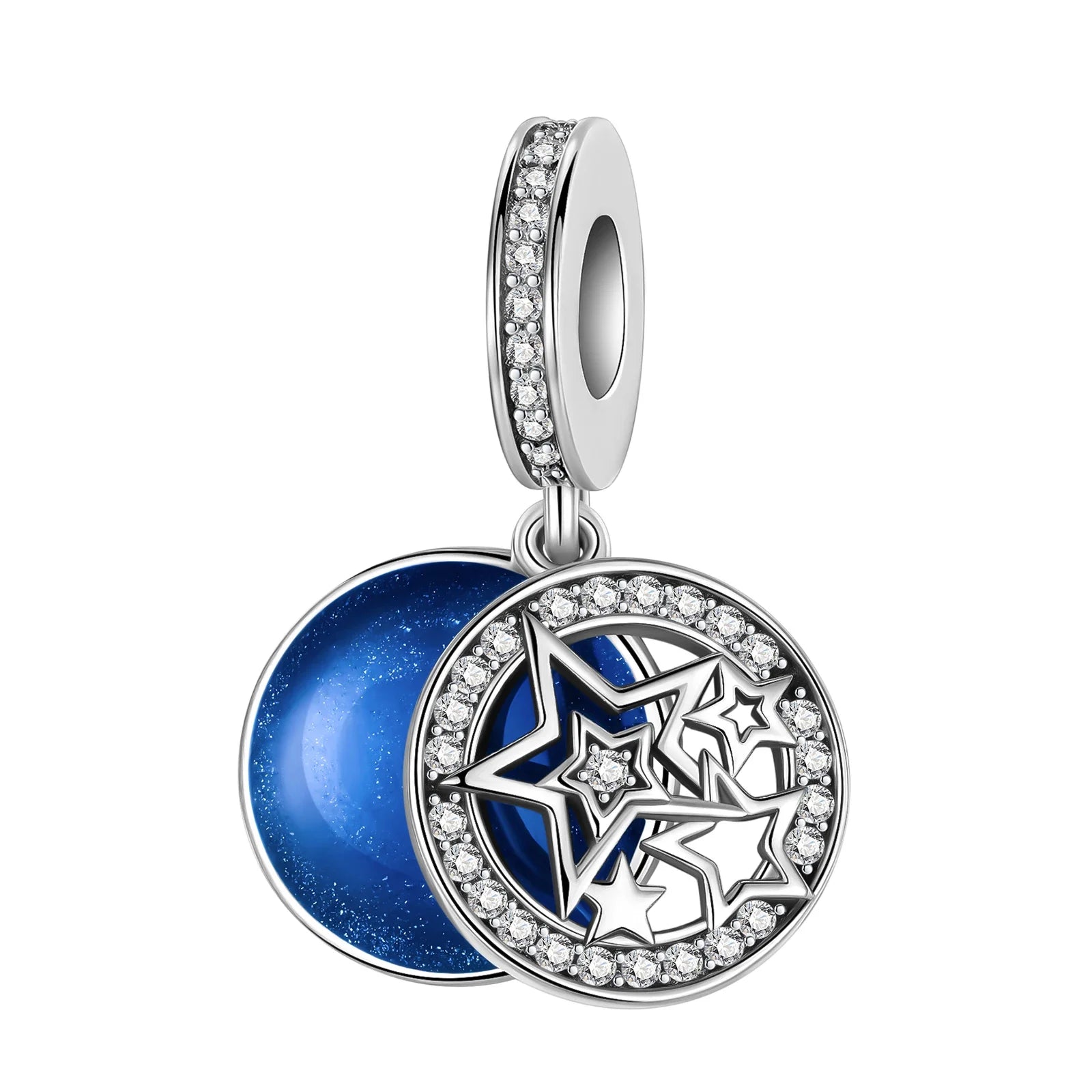 925 Sterling Silver Blue Moon Plane Space Series Glass Beads Clip Charm for Bracelet