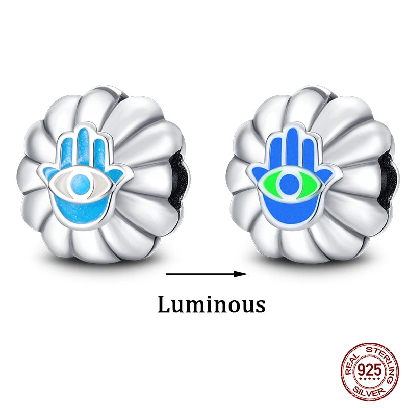 925 Sterling Silver Luminous Butterfly Star Moon Charm Bead | Round Clasp Bead for 3mm DIY Bracelet Jewelry Gift