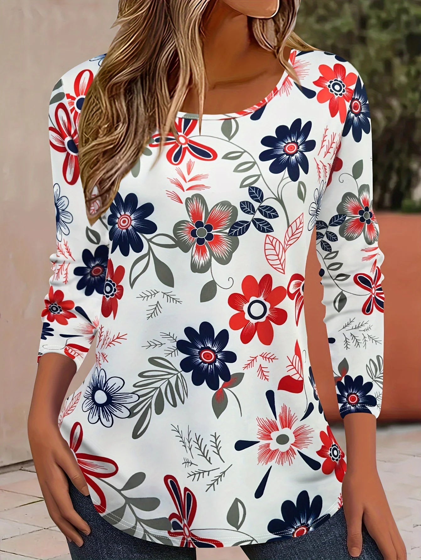 Vintage Leaves Floral 3D Print Women’s T-Shirt | Long Sleeve Casual Y2K Harajuku Top