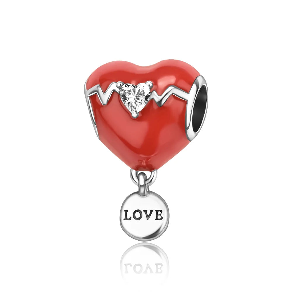 925 Sterling Silver Red Heart Charms | Apple, Rose & Gift Box Beads Fit Original Bracelet Necklace Women Jewelry