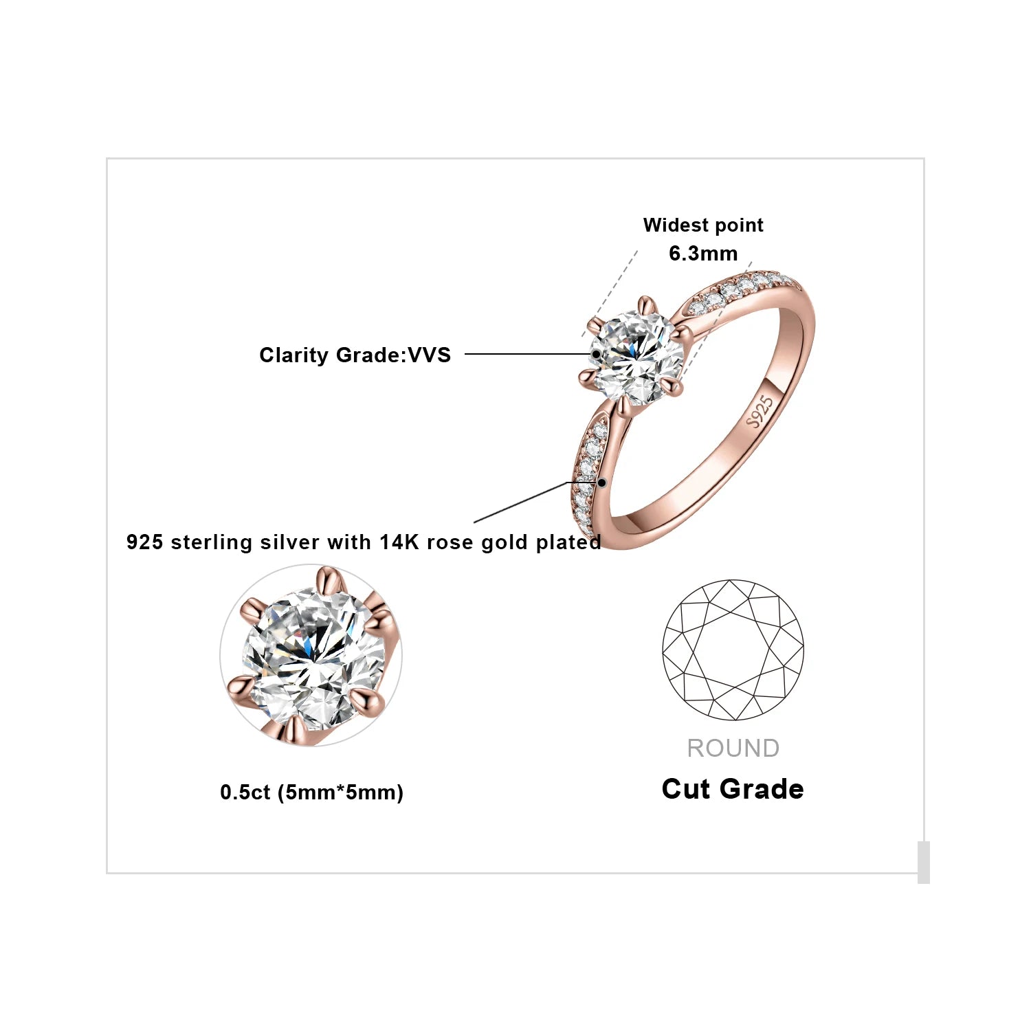 JewelryPalace Moissanite D Color Round Ring | 1–3ct S925 Sterling Silver Wedding & Engagement Ring