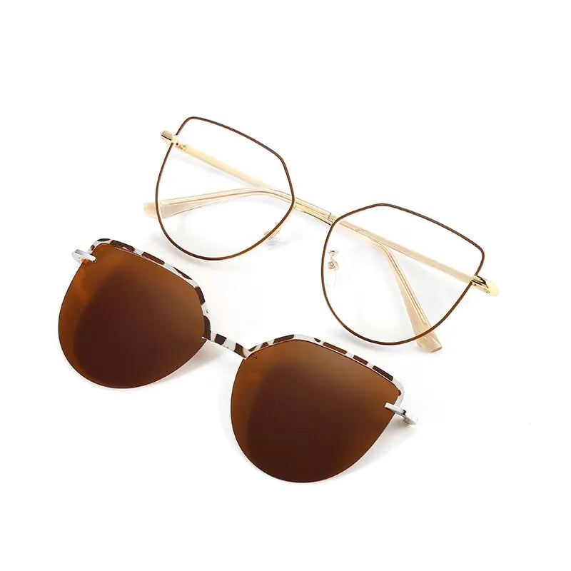 Cat Eye Flip-On Sunglasses for Women – Anti Blue Light Eyeglass Frames with Polarized Magnetic Clip | Ladies Fashion Computer Eyeglasses 7002