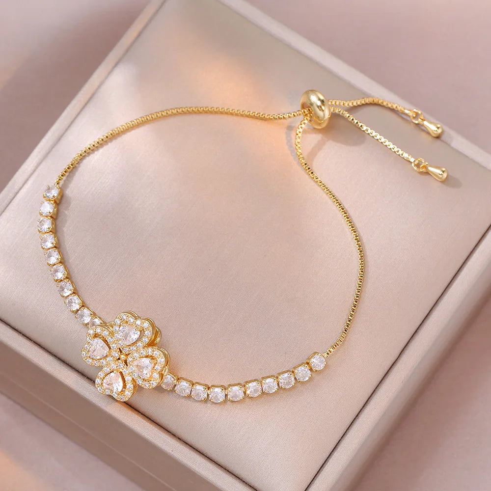 Multicolor Heart Charm Bracelet 💖 Titanium Steel Rhinestone Jewelry