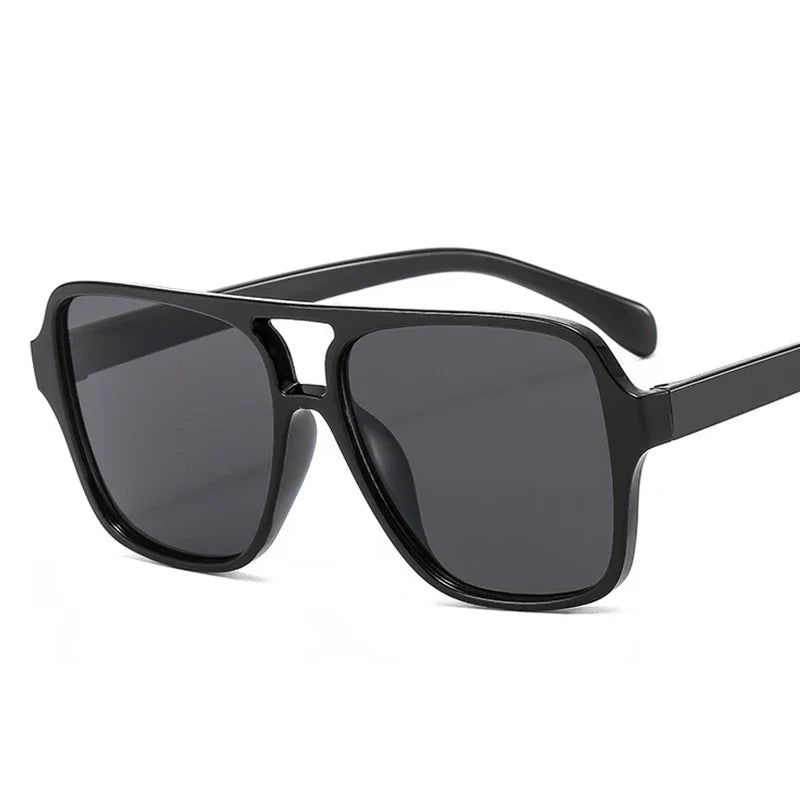 Vintage Double Bridge Yellow Sunglasses for Women – Oversized Square Luxury Shades | Female Pilot Style Eyewear