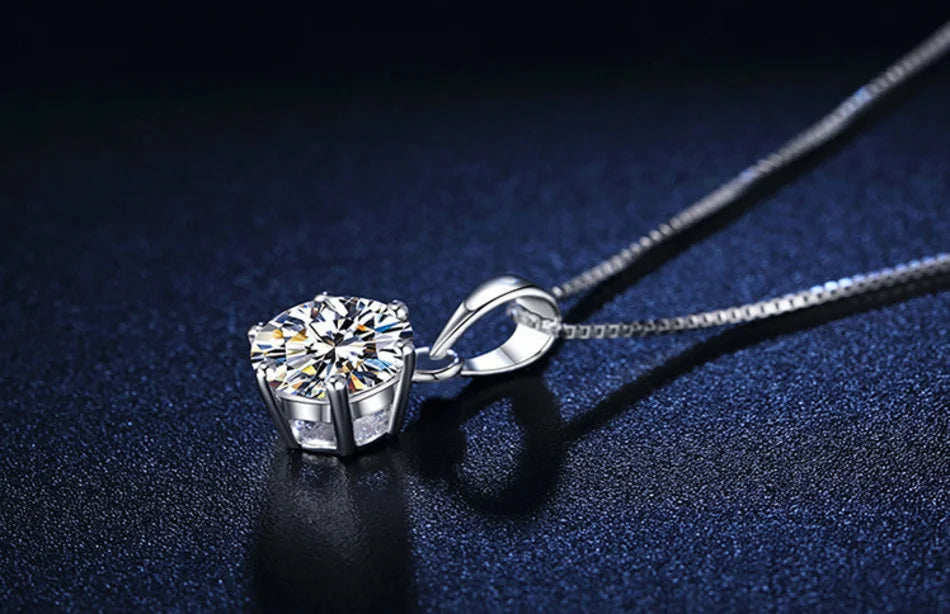 Butterflykiss 1CT Moissanite Pendant Necklace 925 Sterling Silver Bridal Jewelry