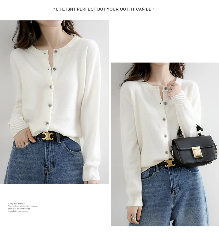 Off-Season Knitted Open Cardigan – Women’s Loose Round Neck Outerwear | Large Size Sweater for Spring & Autumn