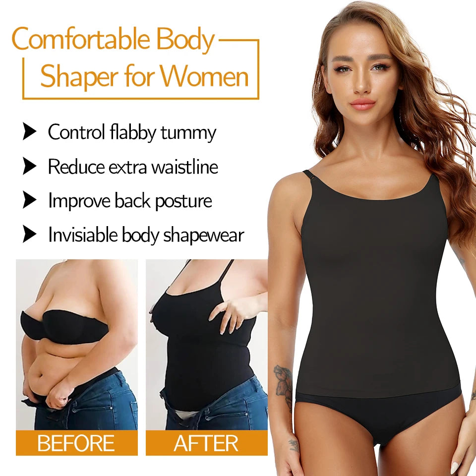 Seamless Shapewear Tank Top Camisole – Women’s Tummy Control Smooth Compression Vest in Nude & Black
