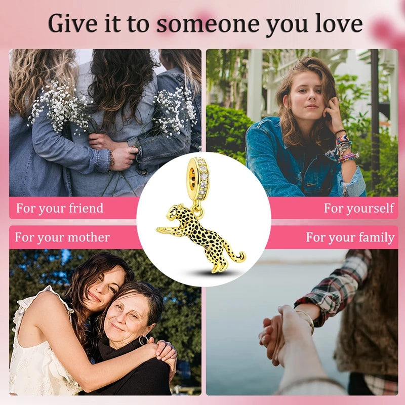 925 Sterling Silver Gold Charms Beads | Leopard, Butterfly, Firefly & Bee Dangle Fit Original Bracelet Women DIY Jewelry Gift