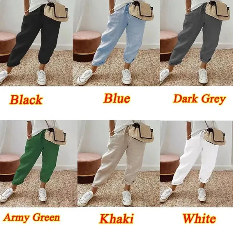 Women’s Casual Solid Color Pants – Drawstring Elastic Waist Trousers with Pockets | Lounge Fashion Straight Pants