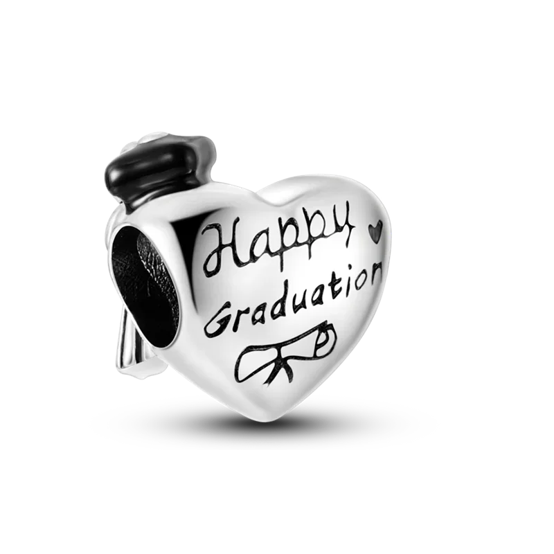 925 Sterling Silver Graduation Charms – Colored Bachelor’s Hat & Flower Beads Fit 4MM Bracelets Jewelry Gift