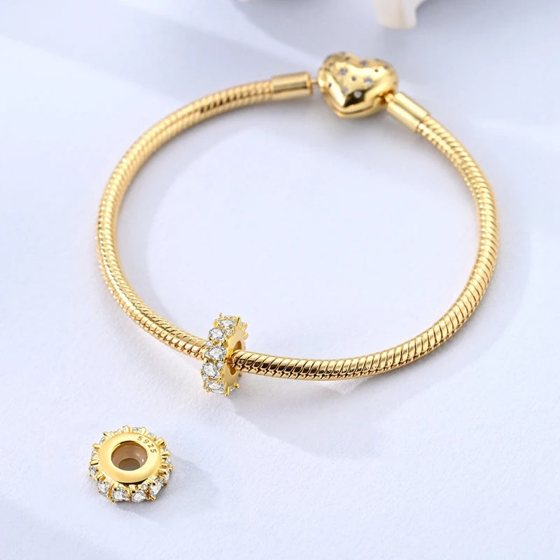 925 Sterling Silver Golden Charms Bow Cross Earth Passport Dangle | Fits Original Bracelet DIY Jewelry Gift for Women