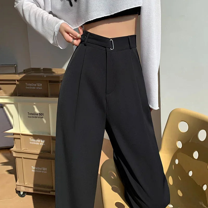 Office Ladies Casual Wide Leg Pants – Women’s Elegant High Waist Loose Trousers Spring Summer 2025