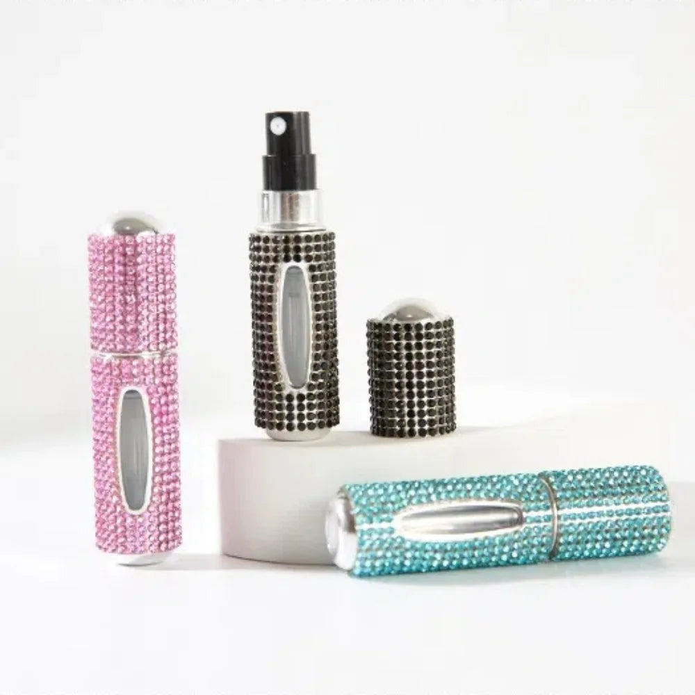 5ML Mini Perfume Bottle – Diamond-Encrusted Crystal Bling Glitter | Travel Empty Pump Container