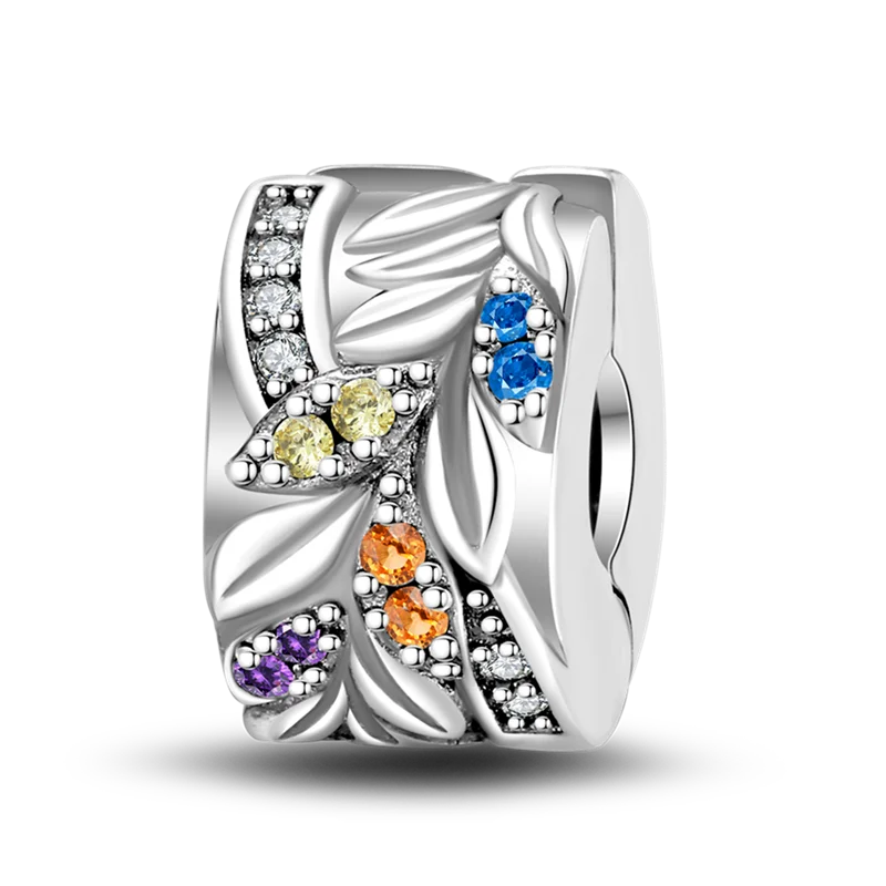 925 Sterling Silver CZ Pave Daisy Clip Charm & Safety Chain – Fits Original Pandora Bracelet, Women’s Silver Stopper Beads Jewelry