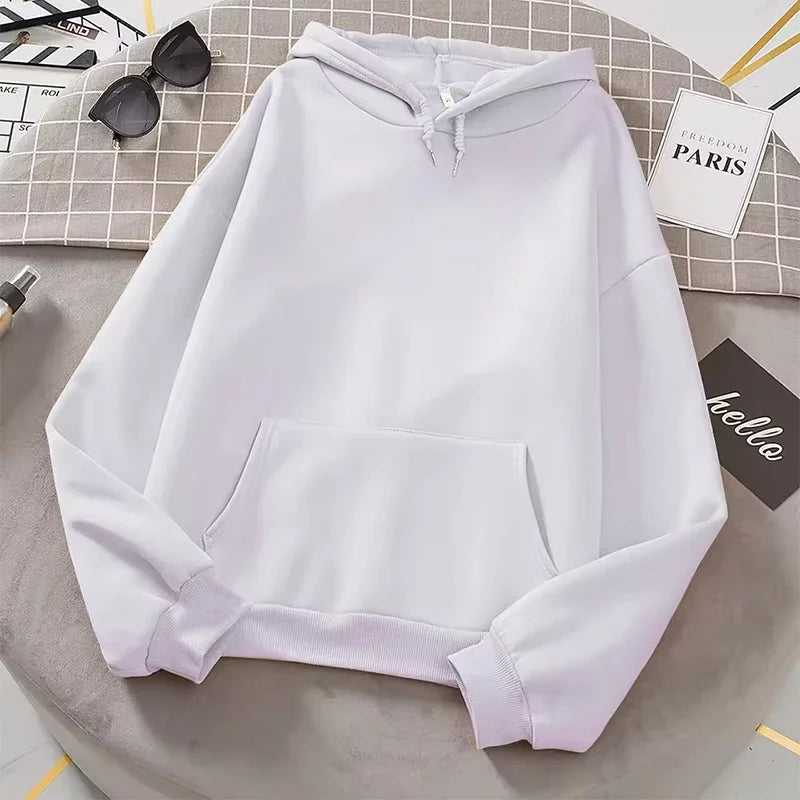 2025 White Unisex Hoodie | Casual Autumn Pullover with Pocket for Men & Women