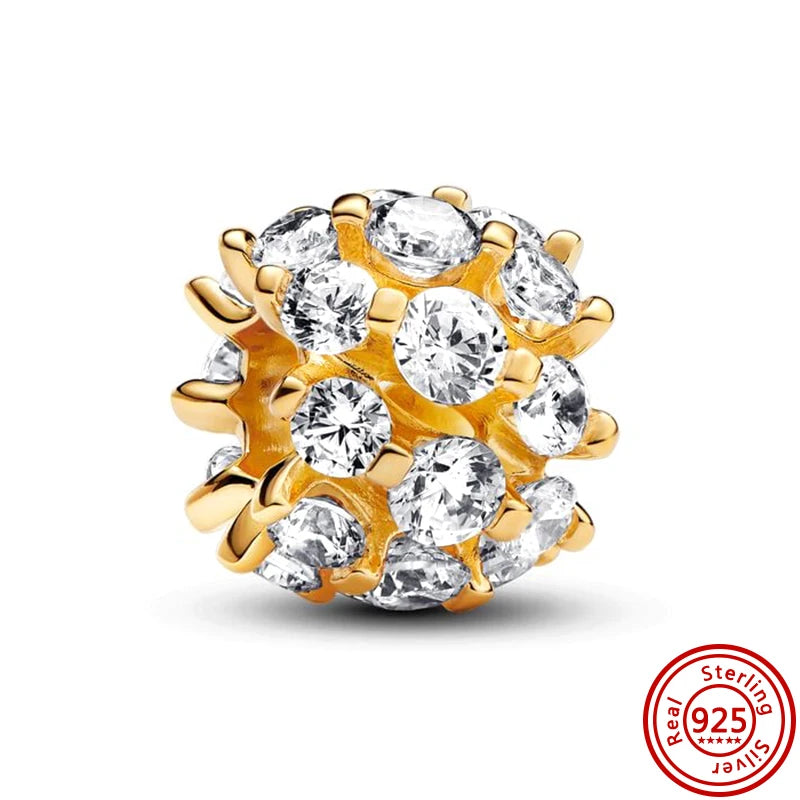 925 Silver Golden Bees & Yellow Roses Dangle Charm | Fit Original Bracelet Jewelry Gift