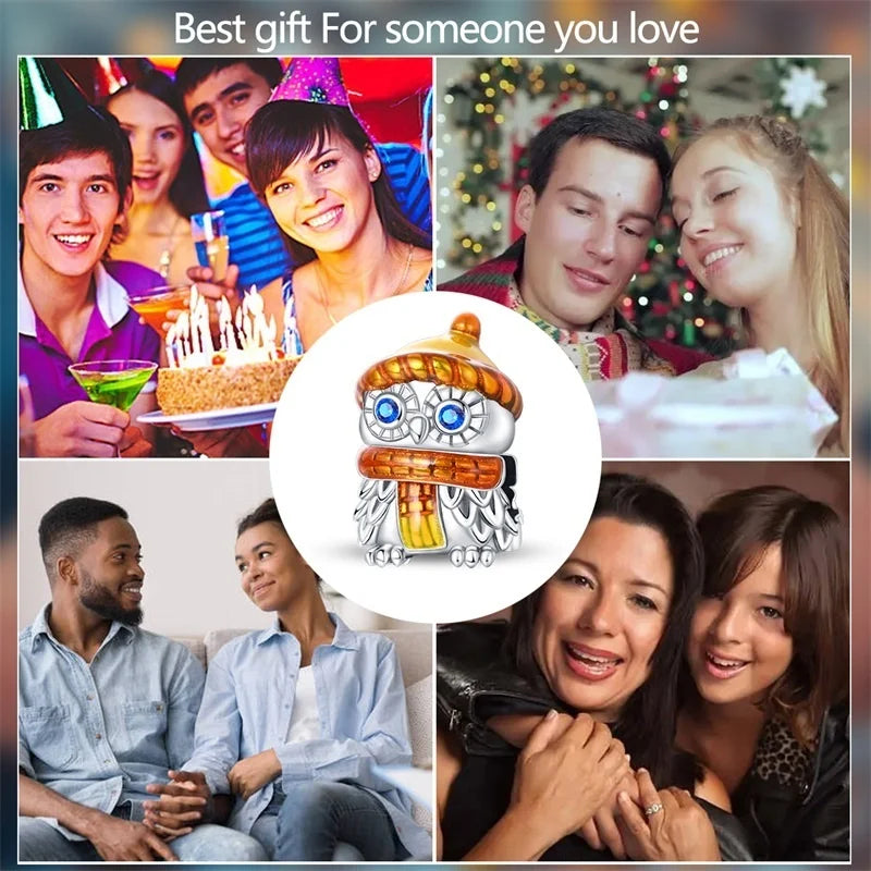 925 Sterling Silver Squirrel & Maple Leaf Charm | Shiny Zircon Autumn Beads Fit Pandora Bracelet DIY Jewelry