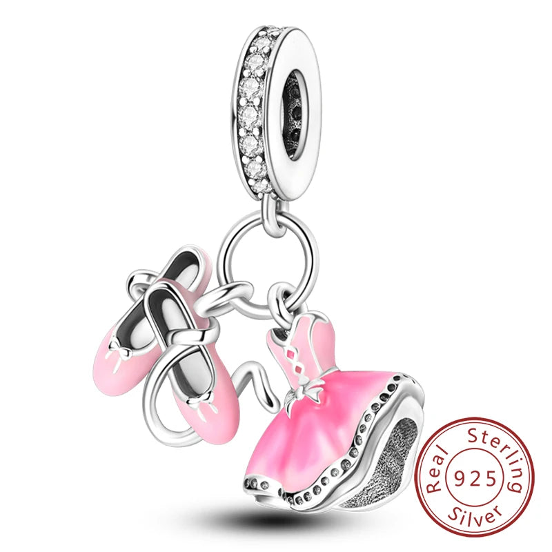 925 Sterling Silver Ballet Shoes & Perfume Bottle Charms | Bow Beads Fit Original Bracelet Pendant DIY Fine Jewelry for Women