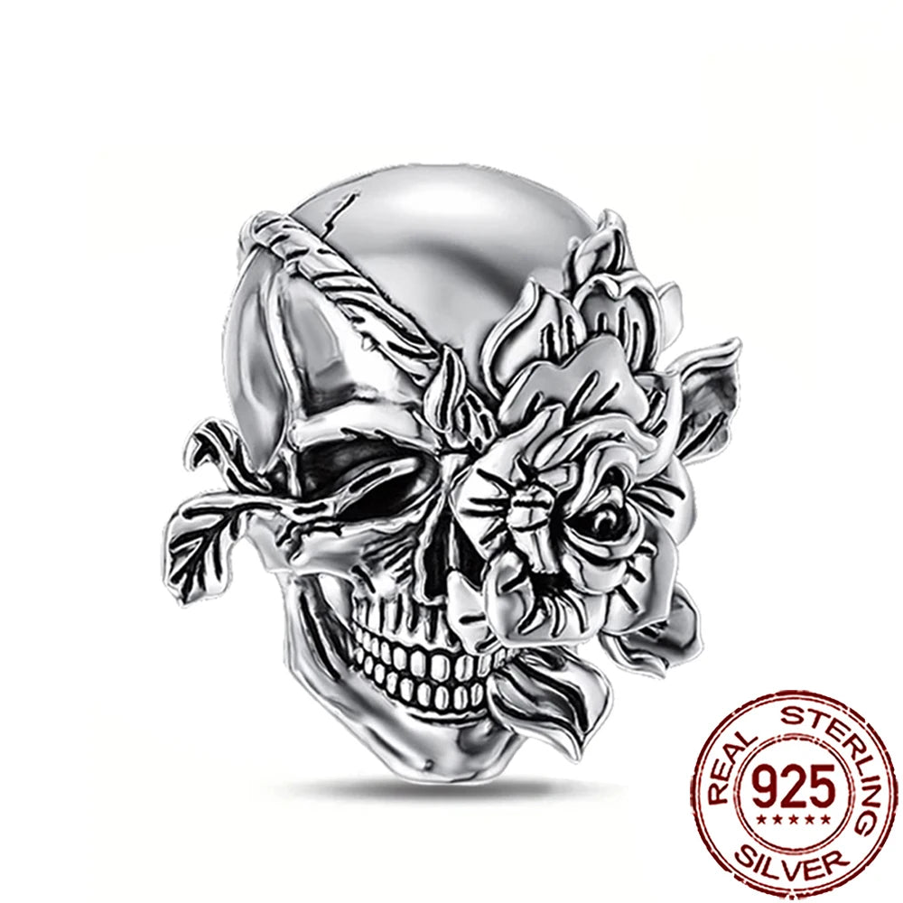 Gothic 925 Sterling Silver Grim Reaper Skull Charm Bead Fit Pandora Bracelet