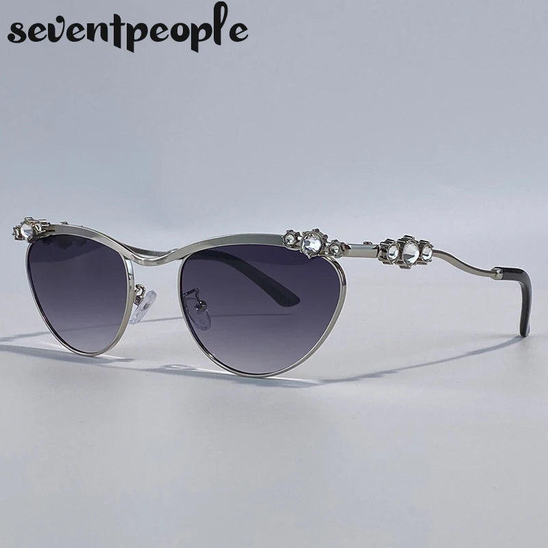 Sexy Cat Eye Punk Sunglasses for Women 2025 – Luxury Brand Metal Rhinestones Sun Glasses | Trendy Classic Shades for Ladies