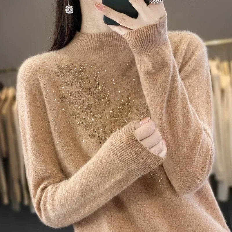 Women’s Thick Warm Mock Neck Sweater – Autumn Winter Long Sleeve Knit Pullover