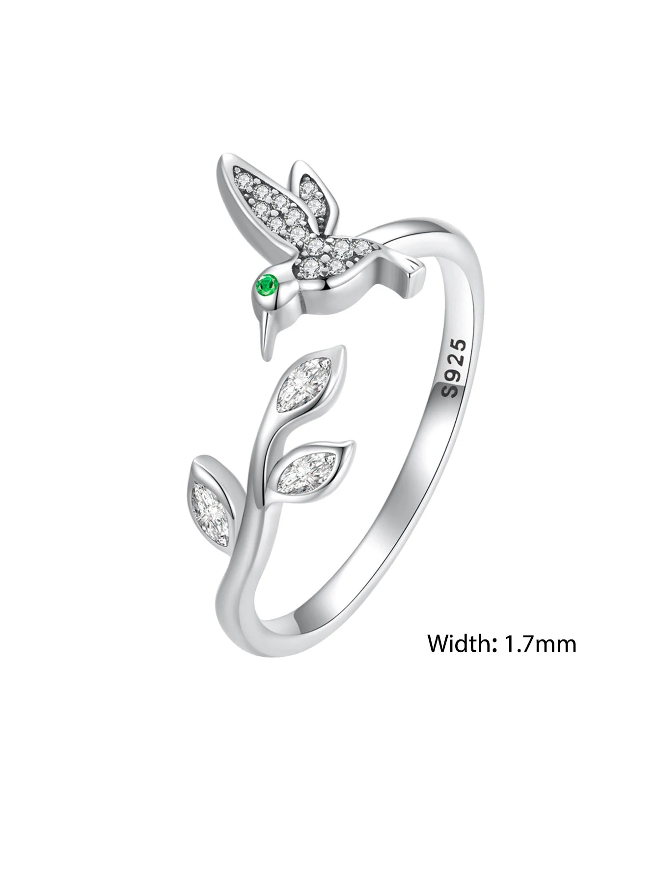 BISAER 925 Sterling Silver Floral Bird Open Ring | Adjustable White Gold Plated Flower Band for Women – Fine Party Jewelry