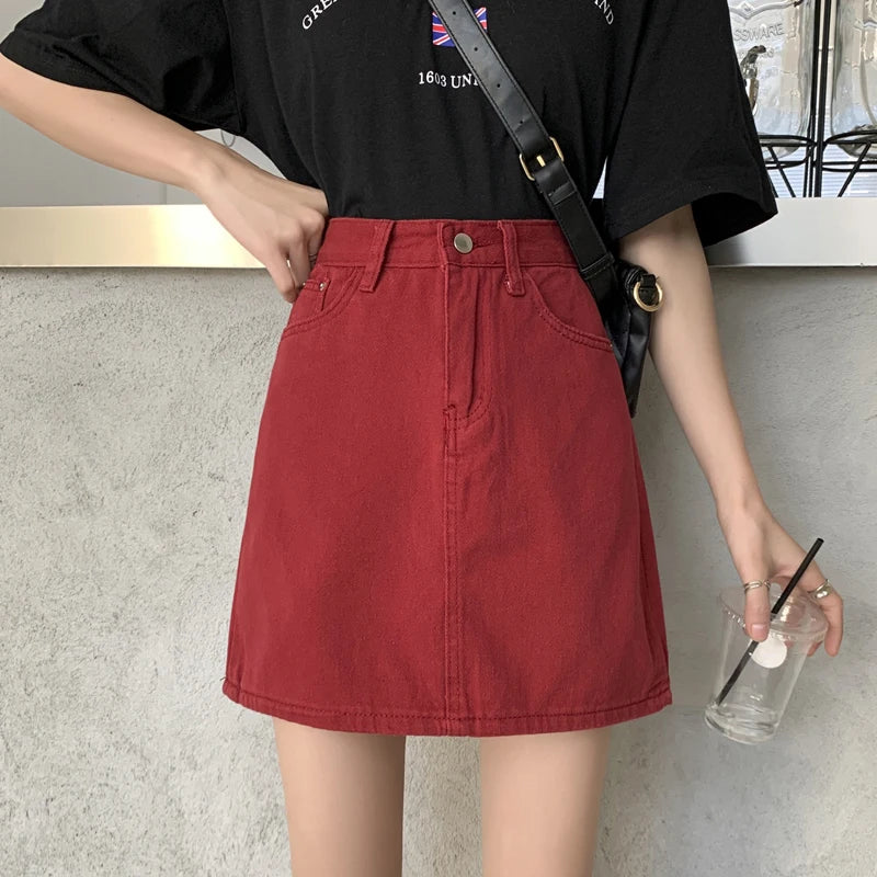 Women’s High Waist A-Line Denim Skirt | Slimming Bodycon Short Skirt Korean Style 2025