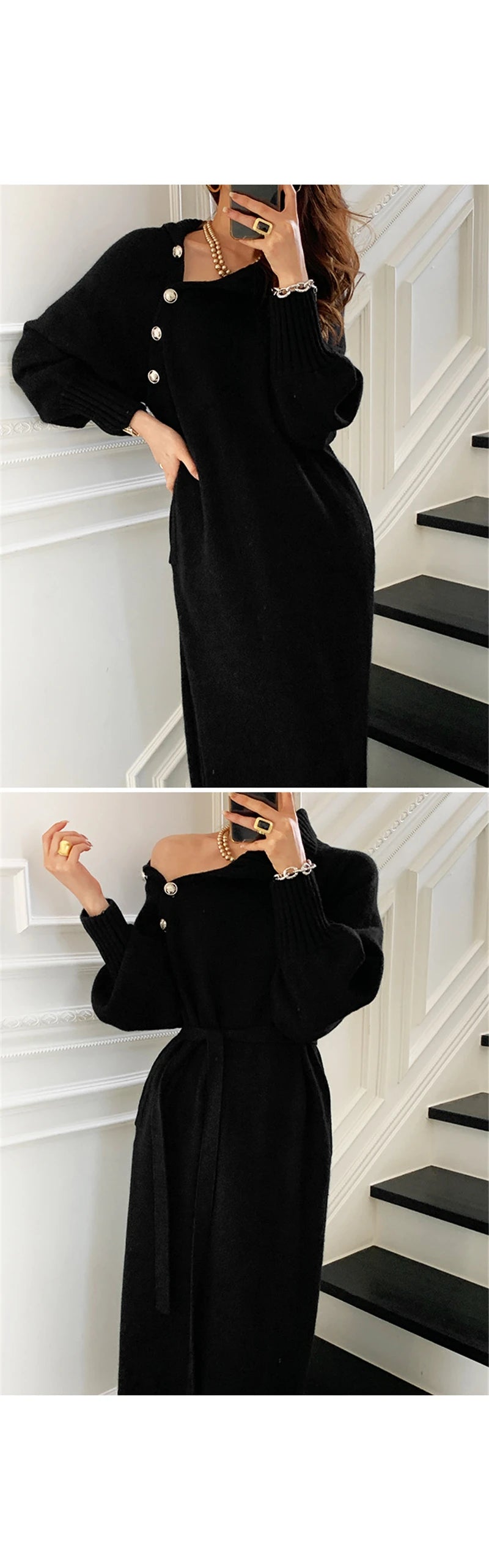 Autumn Winter Women's Knitted Midi Dress 🧶 Luxury Base Layer Ladylike Camere Inner Match Dress ❄️ Elegant Cozy Fashion