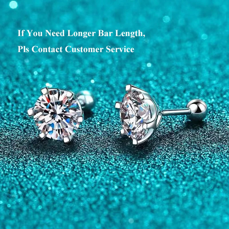 BIJOX STORY 925 Sterling Silver Moissanite Screw Stud Earrings – D Color Diamond Wedding Jewelry