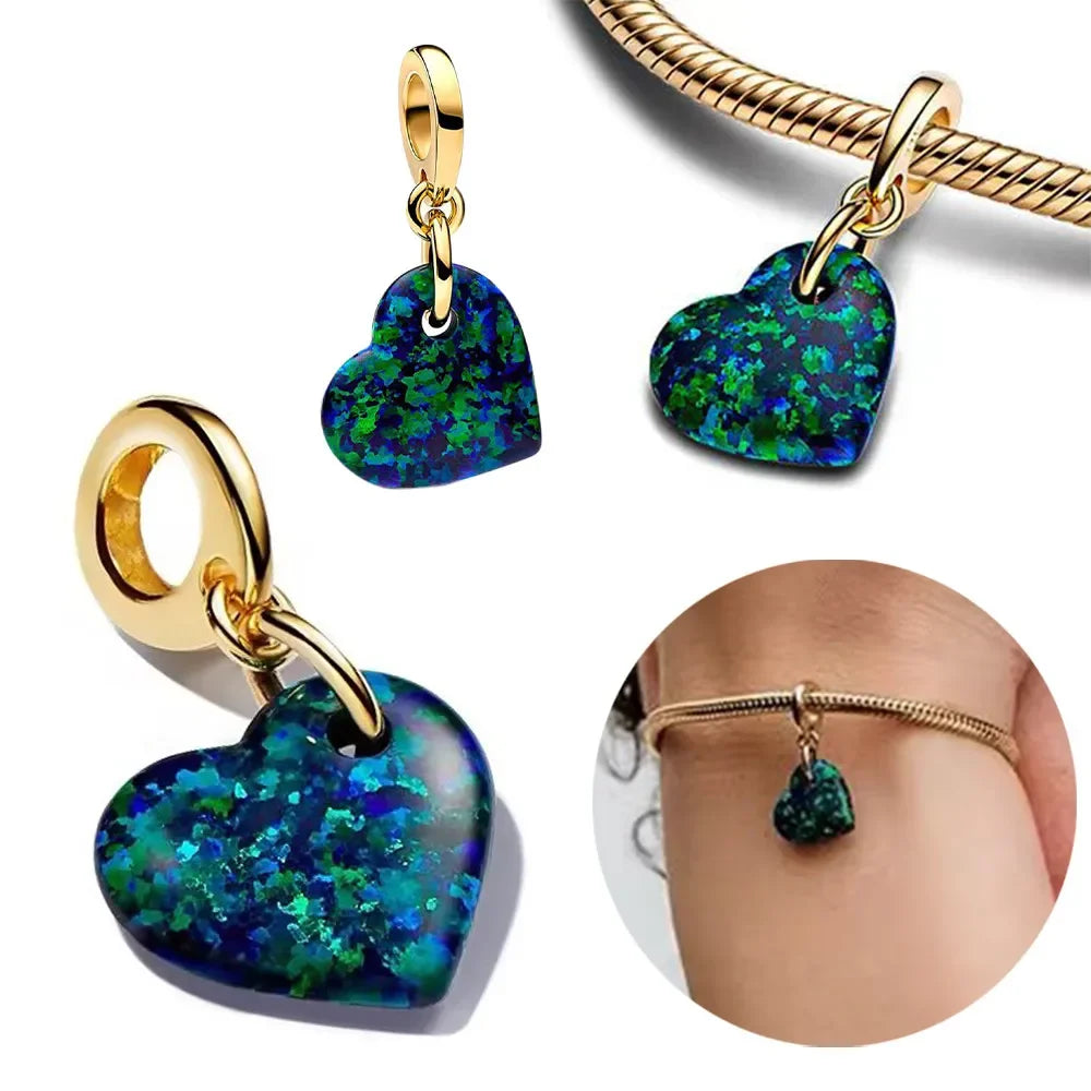 925 Sterling Silver Green Heart Dangle Charm – Fits Original Pandora Bracelet & Earrings Set Trendy Jewelry Gift for Women