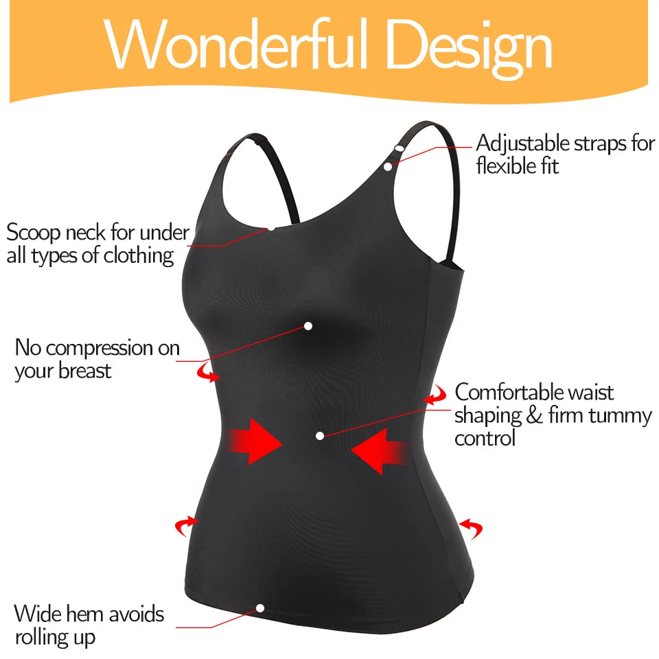 Seamless Shapewear Tank Top Camisole – Women’s Tummy Control Smooth Compression Vest in Nude & Black