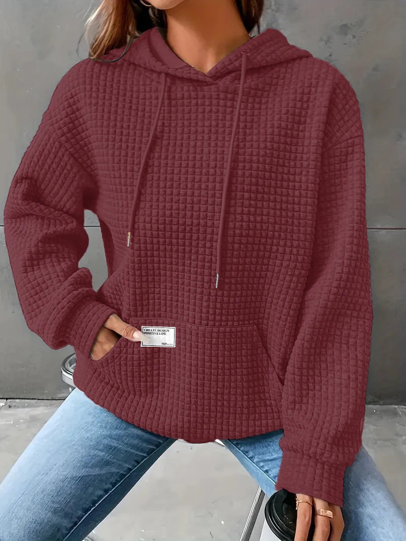 Women’s Autumn Winter Waffle Hoodie – Casual Sports Loose Sweatshirt for Women