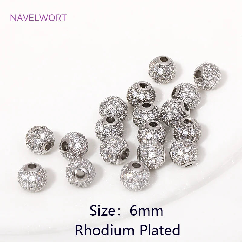 18K Gold Plated Zircon Round Spacer Beads | Brass Bracelet Beads for Jewelry Making | DIY Bead Separators Accessories