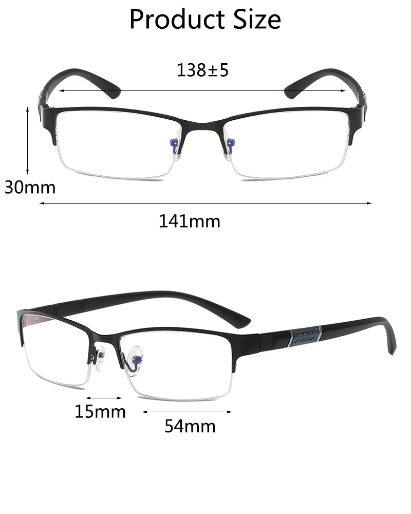 Metal Anti-Blue Light Reading Glasses for Men – Business Farsighted Eyewear Diopter 0 to +4.0