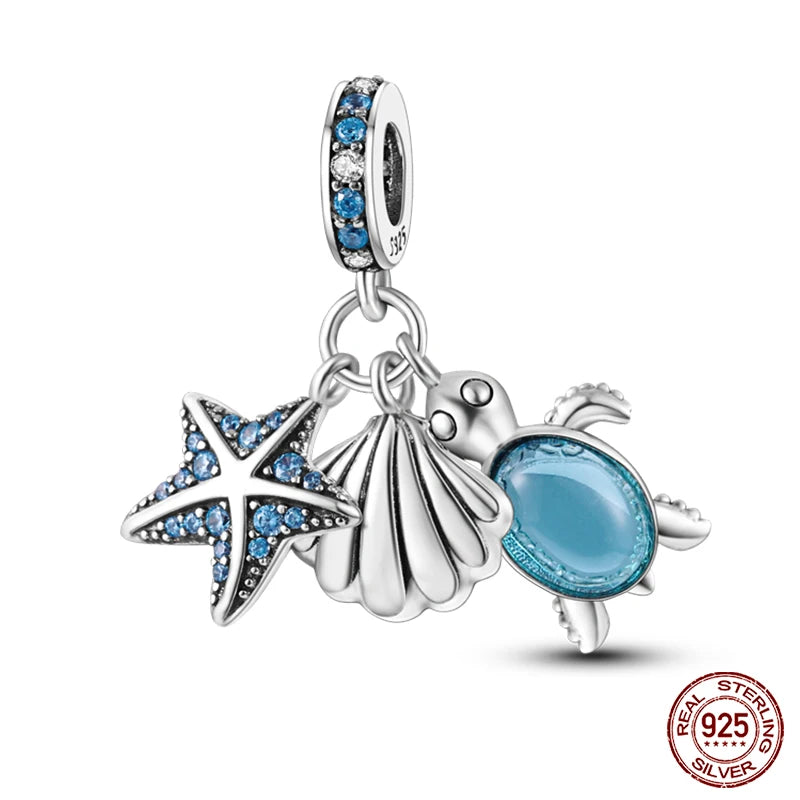 Blue Ocean Series 925 Sterling Silver Turtle Crab Mermaid Charms for 3mm Bracelet