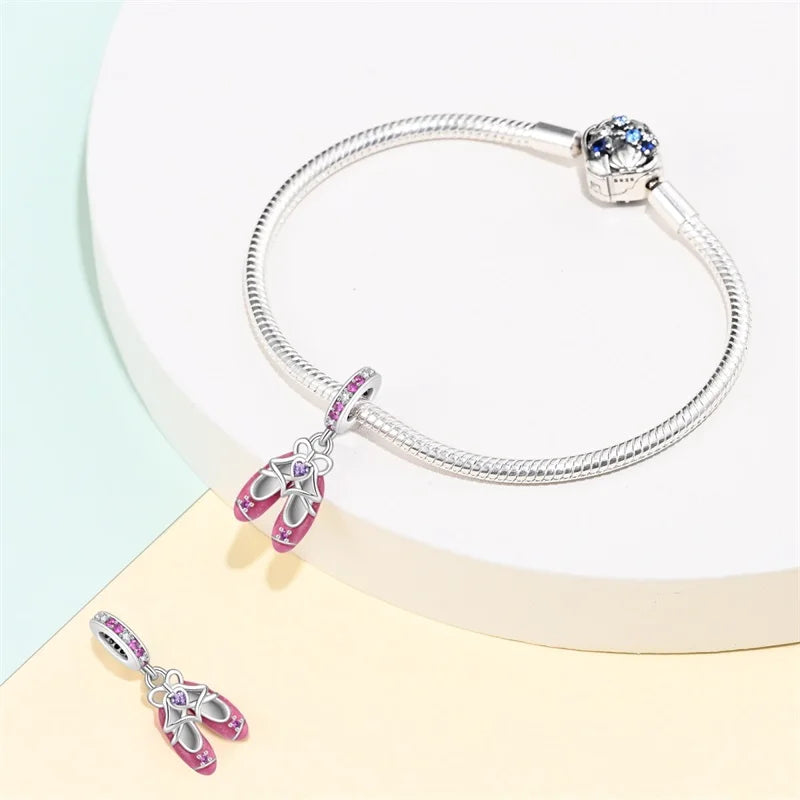 925 Silver Plated Magic Mirror Princess Angel Pink Charm Beads | Fits Original Pan 925 Bracelet | Exquisite DIY Jewelry