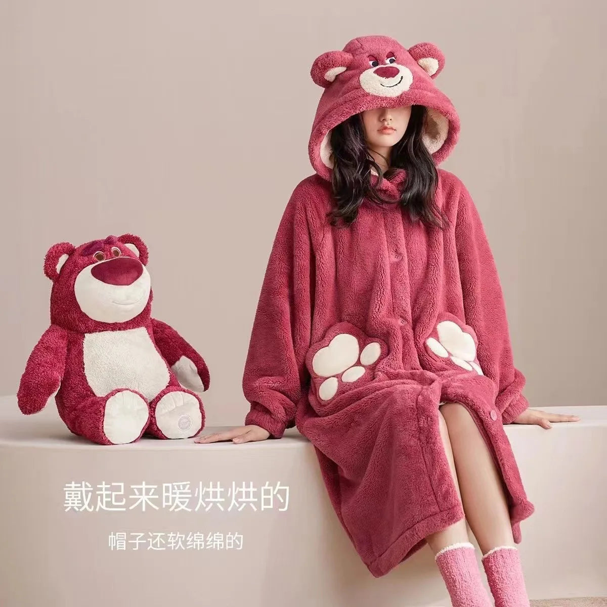 Kawaii Sanrio Hello Kitty Velvet Pajamas Set | Cute Cartoon Nightgown & Bathrobe | Girls & Couples Soft Home Wear